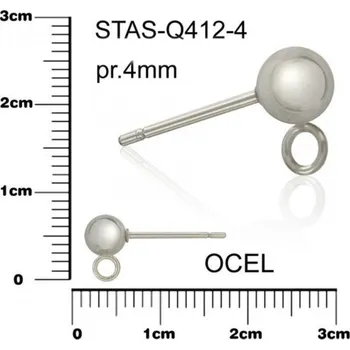 Materiál na výrobu šperku Puzeta s kuličkou 4mm a očkem CHIRURGICKÁ OCEL ozn.-STAS-Q412-4.