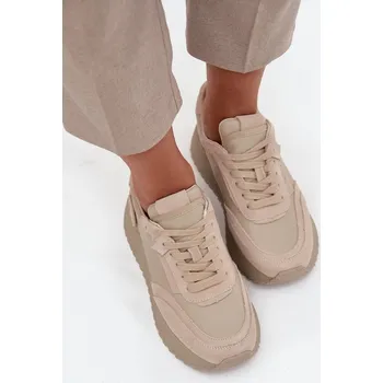 Dámské tenisky Kožené dámské tenisky na platformě Artiker 55C0021 Barva: Béžová, Velikost: 37