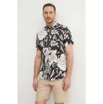 Pánská košile Lněná košile Guess ISLAND černá barva, regular, s klasickým límcem, M4GH70 WERX0 M4GH70.WERX0 99A, vel. S