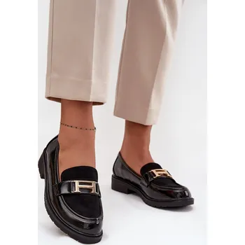 Dámské mokasíny Lakované dámské mokasiny se zlatým detailem S.Barski HY52-545 Barva: Černá, Velikost: 39