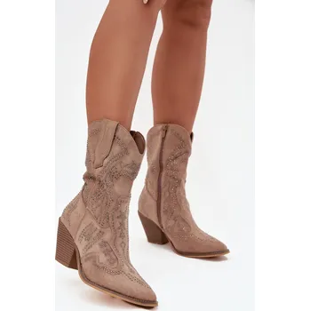 Dámské kozačky Boto Dámské boty cowboy s ozdobou Arlissima Barva: Béžová, Velikost: 37