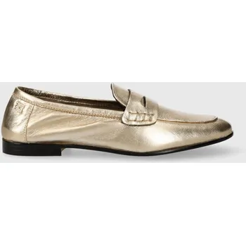 Dámské mokasíny Kožené mokasíny Tommy Hilfiger ESSENTIAL GOLDEN LOAFER dámské, zlatá barva, na plochém podpatku, FW0FW07864 GLD, EUR 36