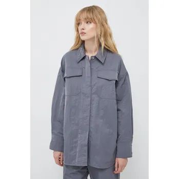 Dámská košile Košile Samsoe Samsoe GIRA dámská, šedá barva, relaxed, s klasickým límcem, F23400007 90X, vel. S