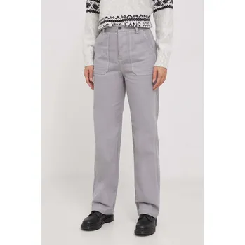 Dámské kalhoty Bavlněné kalhoty United Colors of Benetton šedá barva, jednoduché, high waist 41ACDE01H.16K 90X, vel. 38