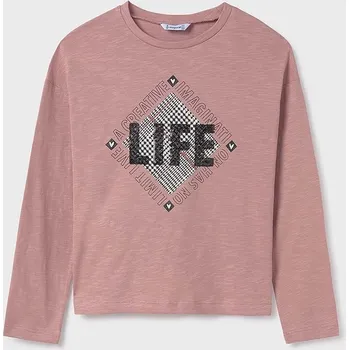 Dětské bavlněné tričko s dlouhým rukávem Mayoral 7008.8C.Junior.9BYH růžová 30X, vel. 140