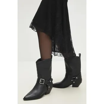 Jezdecká obuv Westernové kožené boty Answear.LAB dámské, černá barva, na podpatku V365C.51.1.CAT 99X, EUR 39