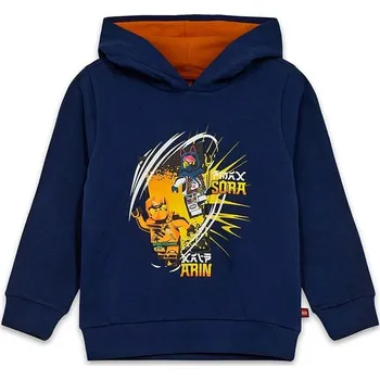 Chlapecká mikina Dětská bavlněná mikina Lego LWSCOUT 612 tmavomodrá barva, s kapucí, s potiskem, 12011308 59X, vel. 104