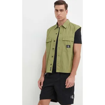 Pánská košile Bavlněná košile Calvin Klein Jeans zelená barva, relaxed, s klasickým límcem, J30J325249 77X, vel. L