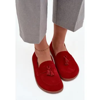 Dámské mokasíny Kožené semišové mokasiny typu barefoot Zazoo 322 Barva: Červená, Velikost: 38