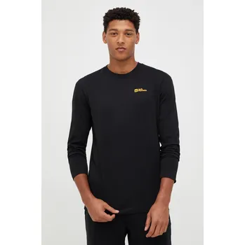 Pánské tričko Bavlněné tričko s dlouhým rukávem Jack Wolfskin Essential černá barva 1808821 99X, vel. S