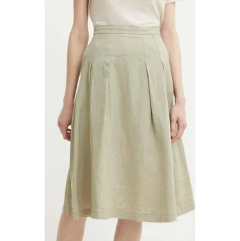 Dámská sukně Lněná sukně United Colors of Benetton zelená barva, midi, áčková 4AGHD0039 78X, vel. 36