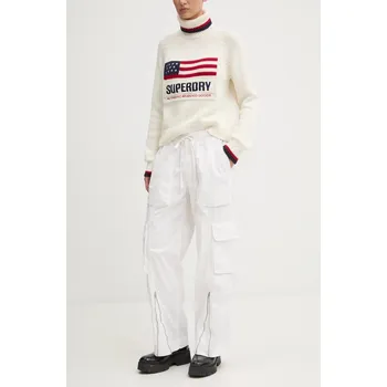 Dámské kalhoty Kalhoty Abercrombie & Fitch dámské, béžová barva, široké, high waist, KI156-4433 KI156.4433.180 01X, vel. XS