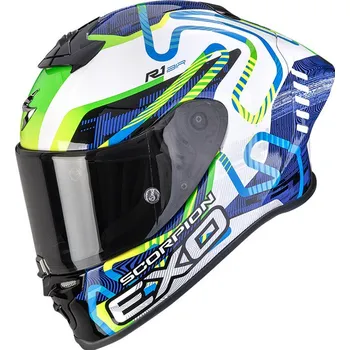 Motodoplněk SCORPION přilba EXO-R1 EVO II AIR Cornering white/blue/green - XS
