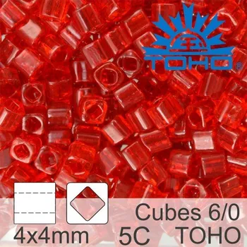 Korálek Korálky TOHO Cubes 6/0. Barva 5C Transparent Ruby . Balení 10g.