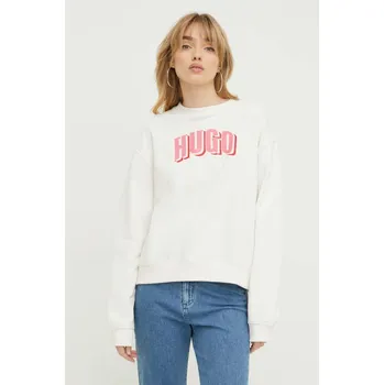 Dámská mikina Mikina HUGO dámská, béžová barva, s potiskem, 50508524 01X, vel. S