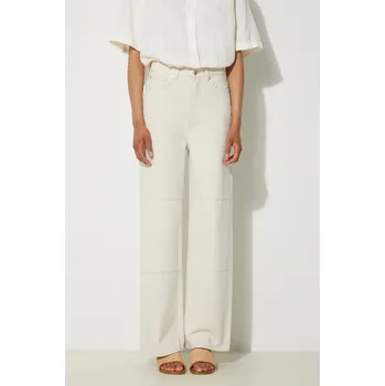 Dámské kalhoty Kalhoty Samsoe Samsoe Sashelly dámské, béžová barva, jednoduché, high waist, F24200010 01X, vel. 27/34