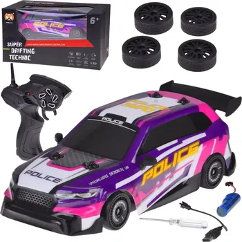 RC model auta RC driftovací policejní auto 1:20 s LED podsvícením a výměnnými pneumatikami 4WD