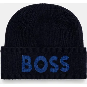 Čepice Čepice z vlněné směsi BOSS tmavomodrá barva, z tenké pleteniny, 50524348 59X, vel. ONE SIZE