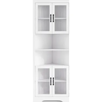 Policová skříň Costway Rohová skříňka s policemi bílá, 170 x 35 x 60 cm JV12319WH