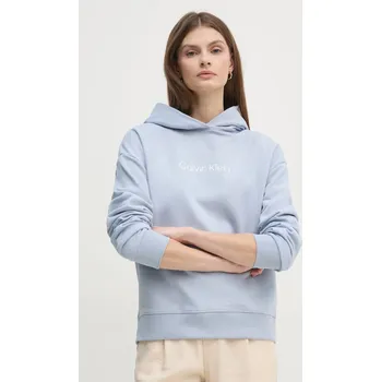 Dámská mikina Bavlněná mikina Calvin Klein dámská, modrá barva, s kapucí, s potiskem, K20K205449 05A, vel. S