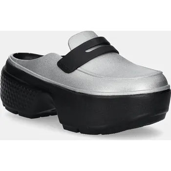 Dámské pantofle Pantofle Crocs Stomp Metallic Loafer Clog dámské, stříbrná barva, na platformě, 210363 210363.01V SLV, EUR 39/40