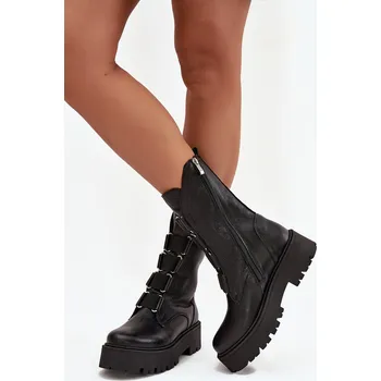 Dámské kozačky Dámské kotníkové boty z přírodní kůže na platformě Zazoo 3795 Barva: Černá, Velikost: 36