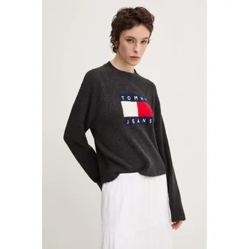 Dámský svetr Svetr z vlněné směsi Tommy Jeans dámský, šedá barva, lehký, DW0DW18681 90X, vel. S