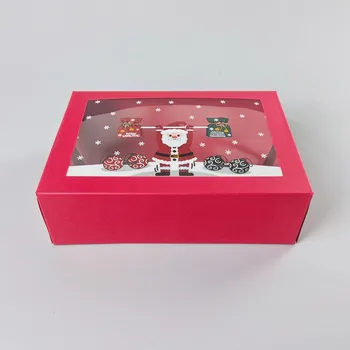 Krabice na pečivo Vánoční dárková krabice červená s okénkem -4 (22,3 × 15,1 × 7,1 cm)