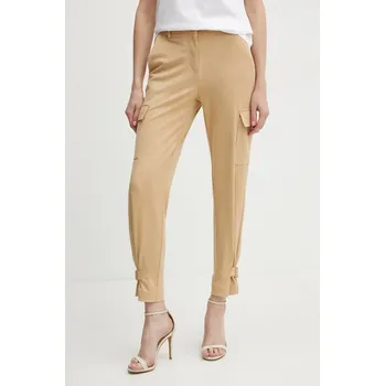 Dámské kalhoty Kalhoty Guess MARZIA dámské, béžová barva, přiléhavé, high waist, W4YB08 WE0L0 W4YB08.WE0L0 80X, vel. L