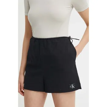 Dámské kraťasy Bavlněné šortky Calvin Klein Jeans černá barva, hladké, high waist, J20J223424 99X, vel. S