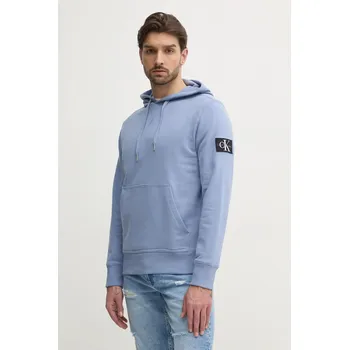 Pánská mikina Bavlněná mikina Calvin Klein Jeans pánská, modrá barva, s kapucí, s aplikací, J30J323430 95A, vel. M