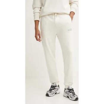 Bavlněné tepláky HUGO béžová barva, s potiskem, 50516657 01X, vel. M