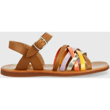 Dívčí sandály Dětské kožené sandály Pom D'api hnědá barva O1GQAA0401.28.30 82X, EUR 28