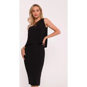 Dámské šaty Elegantní šaty s krajkovou vsadkou Stylove S422 černé EU velikost: XL