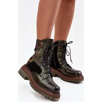 Dámské kozačky Kožené workery dámské na platformě Maciejka 07104-09 Barva: Zelená, Velikost: 40