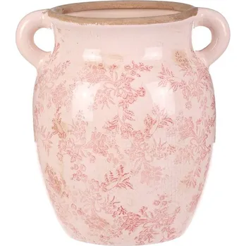 Autronic Váza keramická - retro styl, tvar amfory, růžové květy, sada 2 ks