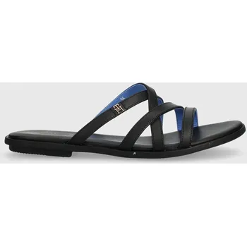 Dámská obuv Kožené pantofle Tommy Hilfiger TH STRAP FLAT SANDAL FW0FW08067 černá 99X, EUR 37