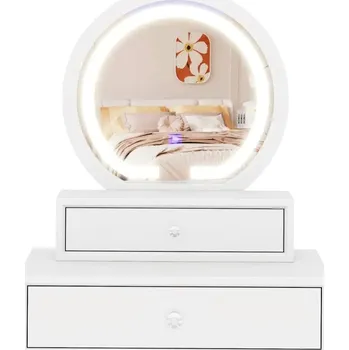 Kosmetické zrcátko Costway Kosmetické zrcadlo se 3 LED světelnými režimy a 2 zásuvkami, bílé