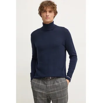 Pánský svetr Svetr z vlněné směsi Pepe Jeans NEW ANDRE TURTLE NECK pánský, tmavomodrá barva, lehký, s golfem, PM702470 59X, vel. L