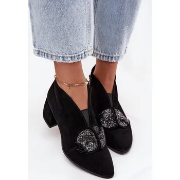 Dámské kozačky Kožené semišové dámské boty na podpatku s ozdobou D&A MR52-182 Barva: Černá, Velikost: 36