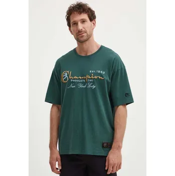 Bavlněné tričko Champion zelená barva, s aplikací, 219998 79X, vel. S