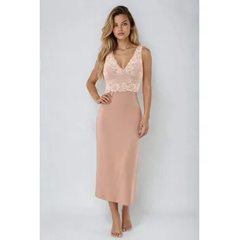 Dámská noční košile Dlouhá noční košilka Panay světle hnědá S - Dárková krabička