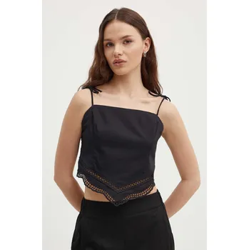 Bavlněný top Sisley černá barva 5WDVLH014 99X, vel. M