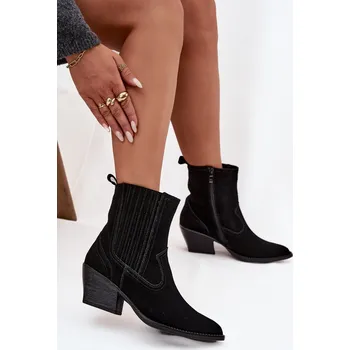 Dámské kozačky Boto Sametové Kotníkové Boty Cowboy Dámské Na Podpatku Zateplené Dylira Barva: Černá, Velikost: 36