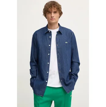 Pánská košile Džínová košile Lacoste pánská, tmavomodrá barva, regular, s klasickým límcem CH0197 59J, vel. 39