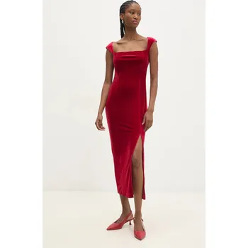 Dámské šaty Velurové šaty Answear.LAB červená barva, midi 2542.tos 33X, vel. XL