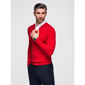 Pánský svetr Pánský svetr s výstřihem do V a košilovým límcem - červený V4 OM-SWSW-0102 - XXL