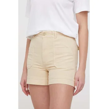 Dámské kraťasy Kraťasy Pepe Jeans VALENTINA dámské, béžová barva, hladké, high waist, PL801096 80X, vel. 24