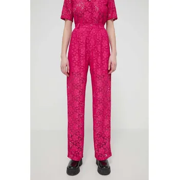 Dámské kalhoty Kalhoty Desigual DHARMA dámské, růžová barva, jednoduché, high waist, 24SWPW22 43X, vel. L
