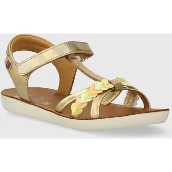Dívčí sandály Dětské kožené sandály Shoo Pom GOA TRESSE LOVE zlatá barva Q4NODK04.30.34 10Y, EUR 34